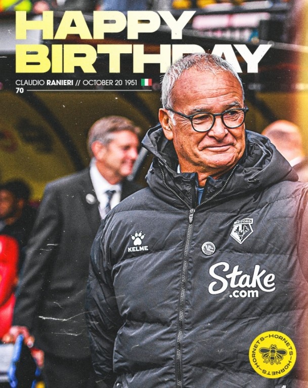 拉涅利迎70岁生日,沃特福德官方送祝福