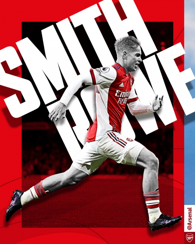 传射建功！阿森纳官方：史密斯-罗当选与维拉一役全队最佳球员