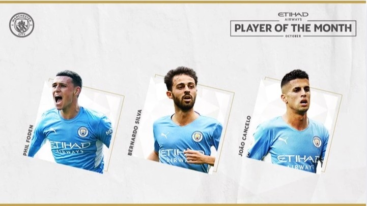 曼城十月最佳球员候选:福登、B席、坎塞洛