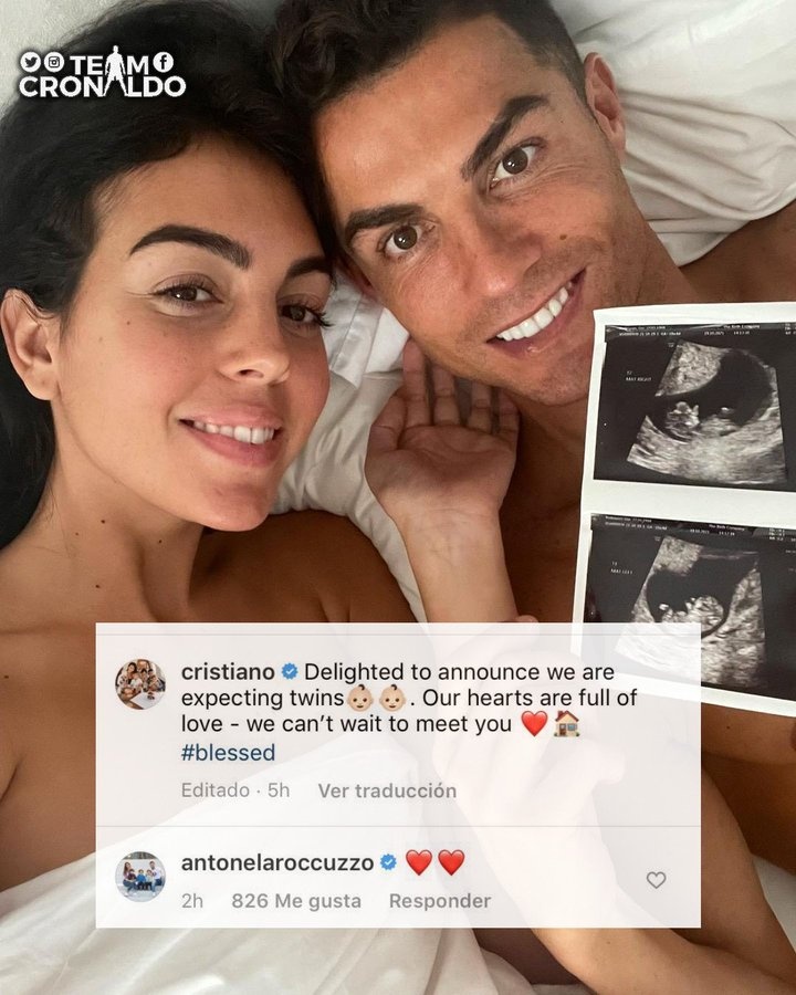 C罗、乔治娜将迎双胞胎,安东内拉送祝福❤️❤️