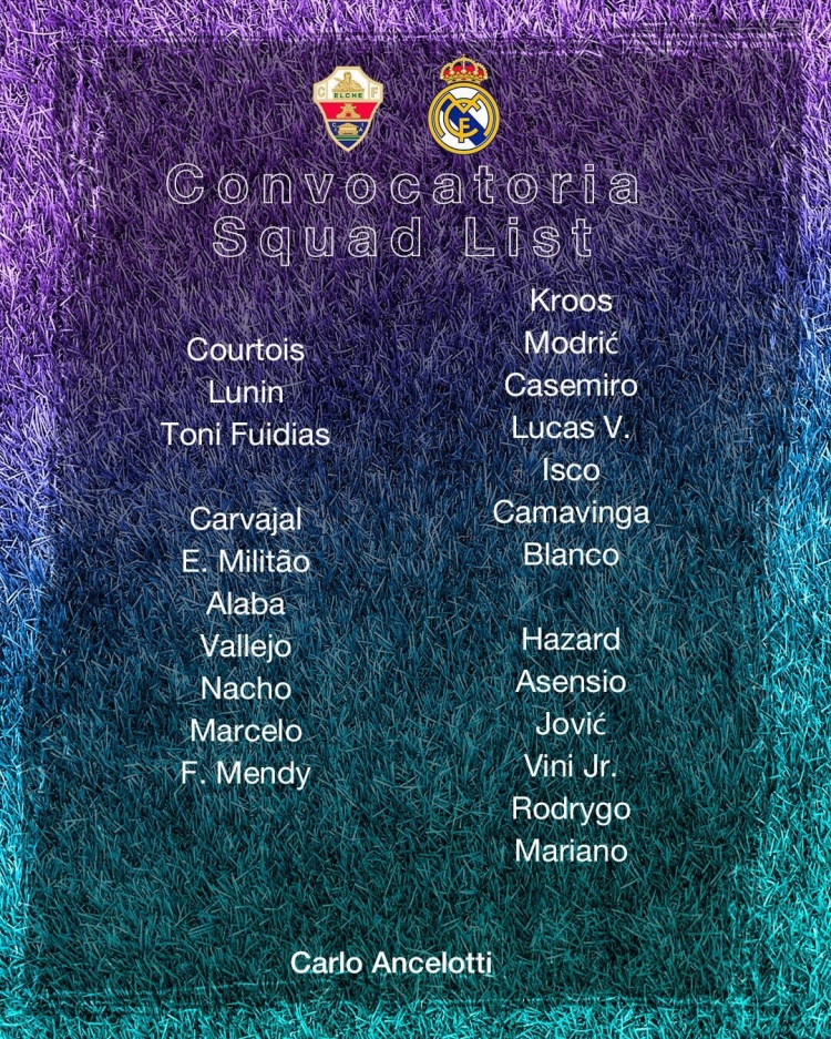 皇马vs埃尔切大名单:莫德里奇回归,本泽马缺席