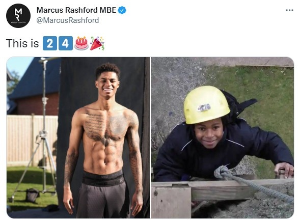 从“青涩男孩”到“肌肉猛男”，拉什福德晒照庆祝24岁生日