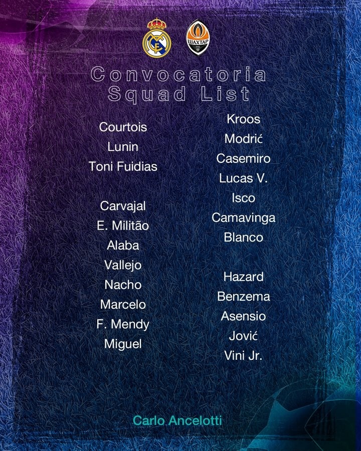 皇马欧冠大名单：本泽马、阿扎尔入选 莫德里奇、卡马文加在列