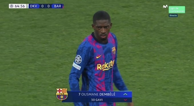 登贝莱换下加维,迎来自己本赛季首秀