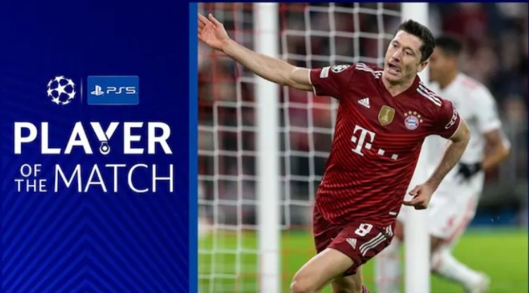 独造四球!莱万当选拜仁vs本菲卡全场最佳球员