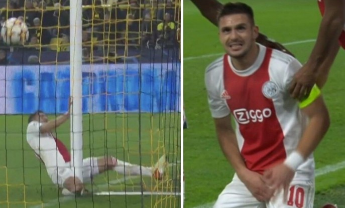 ?痛并快乐着！塔迪奇扳平多特时裆部撞柱，起身后捂裆忍痛庆祝