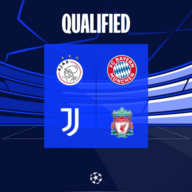 本赛季欧冠16强已确定4席:拜仁、尤文、利物浦、阿贾克斯