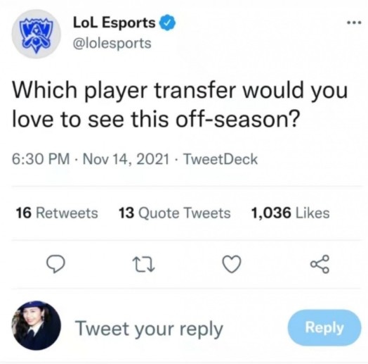 英雄联盟赛事官推：休赛期你最想看到的转会是？