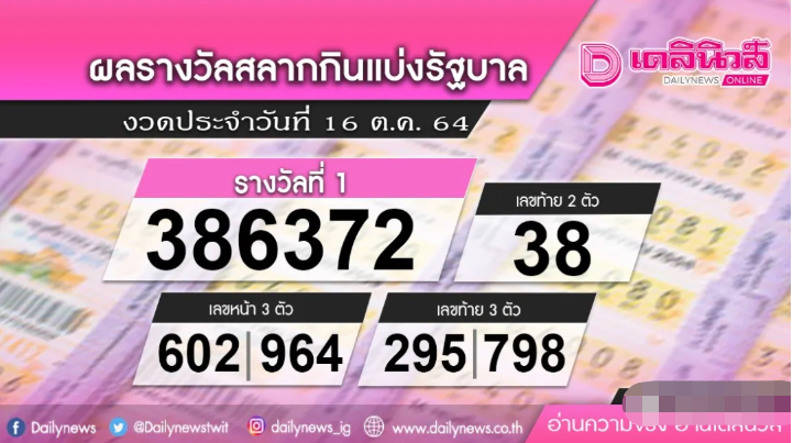 最新一期泰国彩票中奖号码新鲜出炉（2021.10.16）