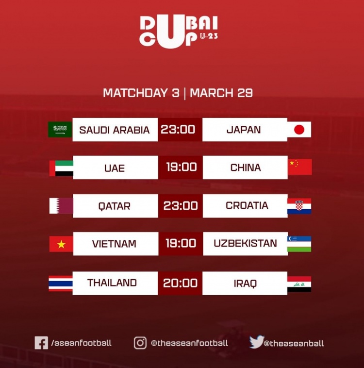 迪拜杯第三轮比赛对阵及时间：29日23:00中国再战阿联酋