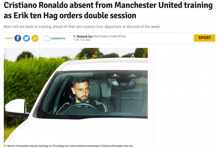 曼晚:C罗继续缺席曼联训练,部分更衣室人士仍相信他会留队