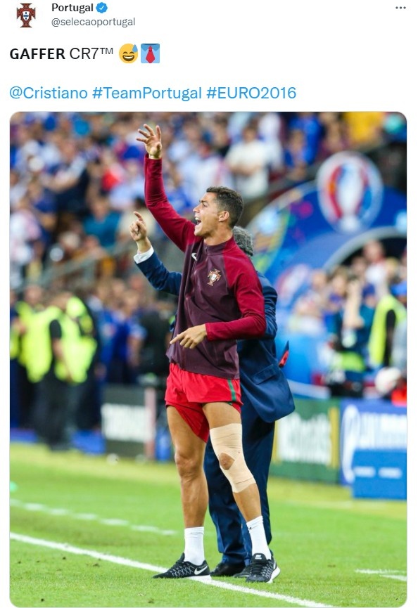 葡萄牙队官推晒16年欧洲杯C罗场边指挥图:领队CR7