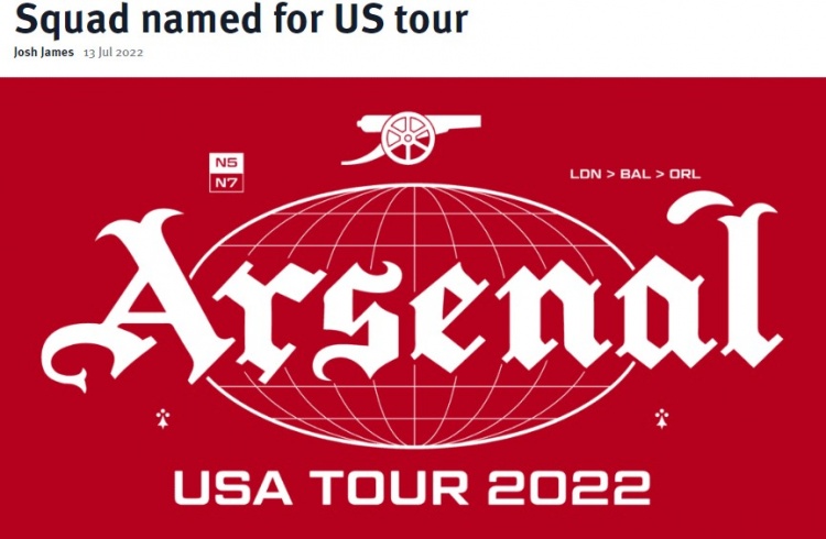 阿森纳官方公布季前赛美国行大名单：中场托马斯在列