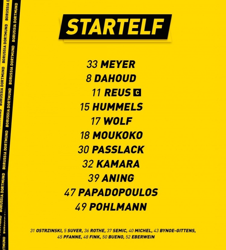 多特热身赛首发:罗伊斯担任队长,胡梅尔斯、达胡德、穆科科首发