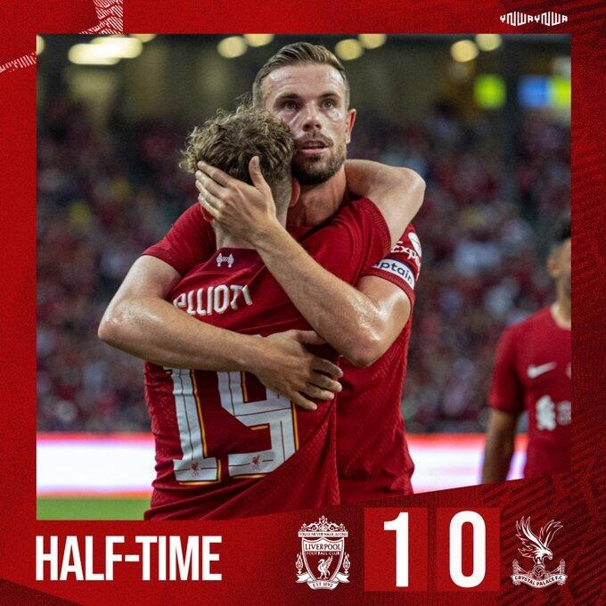 半场-亨德森建功埃利奥特送助攻 利物浦暂1-0水晶宫