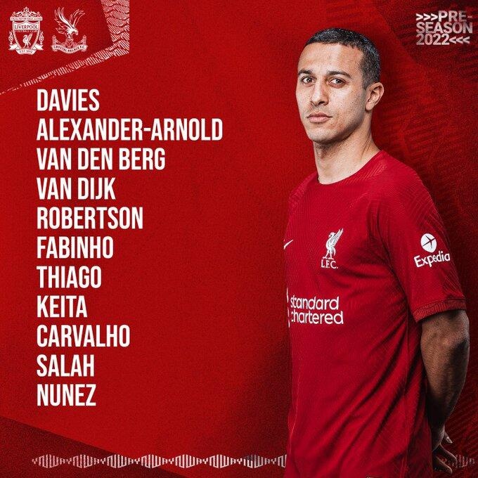 利物浦下半场首发：努涅斯、萨拉赫、范迪克、蒂亚戈登场