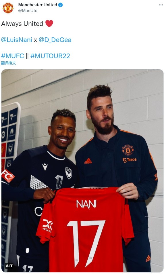 永远是红魔！曼联官推晒纳尼与德赫亚合照