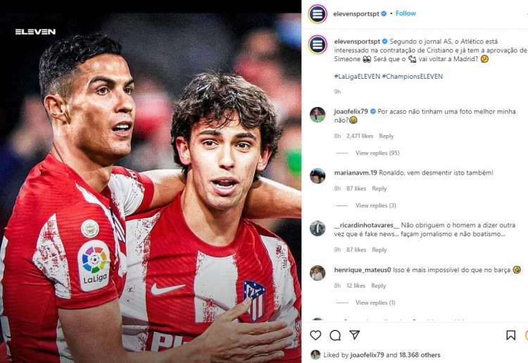 媒体晒C罗菲利克斯马竞合照,菲利克斯点赞评论:有没有帅点照片