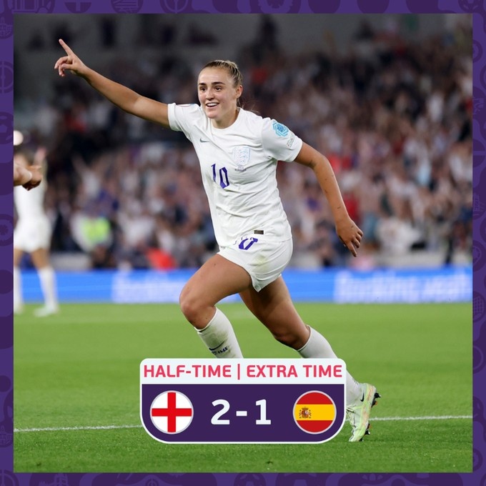 女足欧洲杯-加时赛逆转，英格兰2-1西班牙率先晋级四强