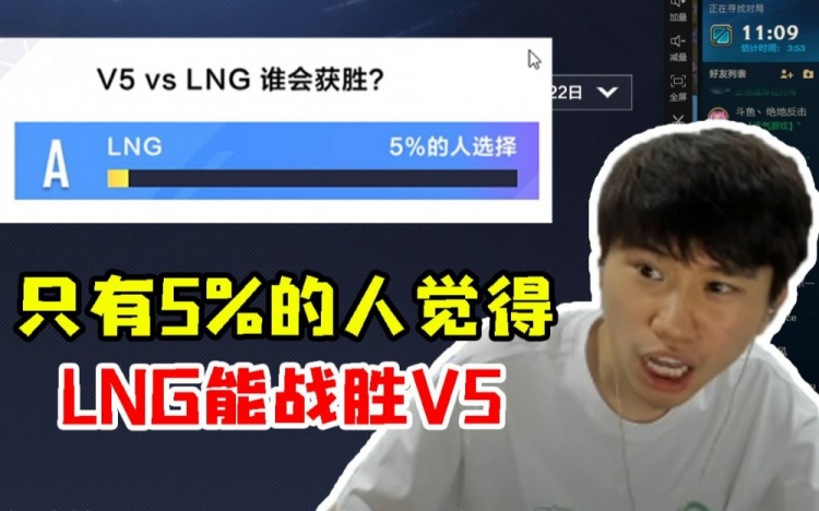 Doinb看玩家预测LNG vs V5:什么意思啊,只有5%的人认为我们能赢