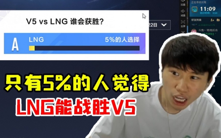Doinb看玩家预测LNG vs V5：什么意思啊，只有5%的人认为我们能赢