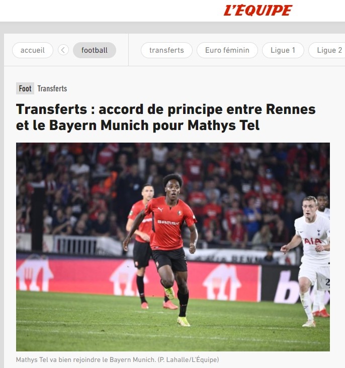 队报：拜仁3000万欧签雷恩17岁前锋特尔达协议 球员身价200万欧