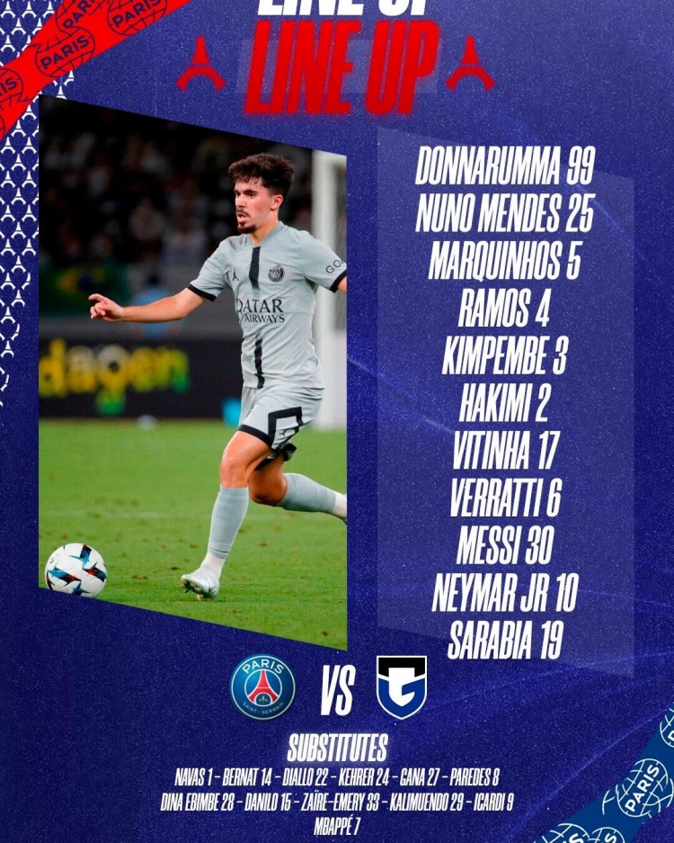 巴黎圣日耳曼vs大阪首发:梅西、内马尔先发,姆巴佩替补