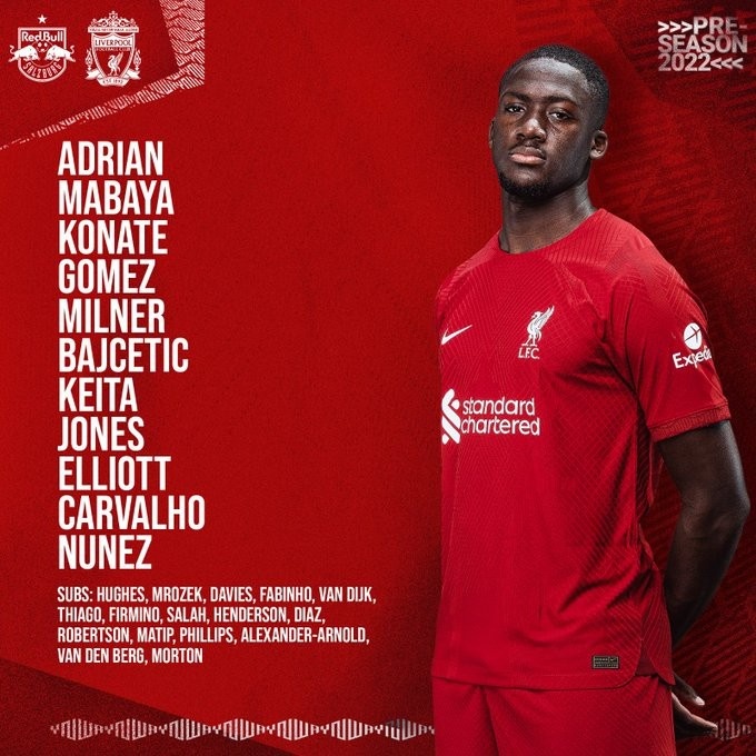 利物浦vs萨尔茨堡首发:努涅斯、卡瓦略先发,埃利奥特登场