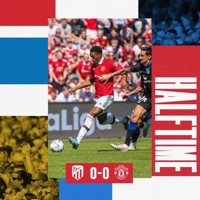 半场-马夏尔失单刀拉什福德低射造险 曼联暂0-0马竞