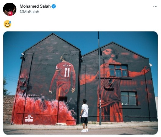 法老王！萨拉赫社媒晒自己的巨幅涂鸦照