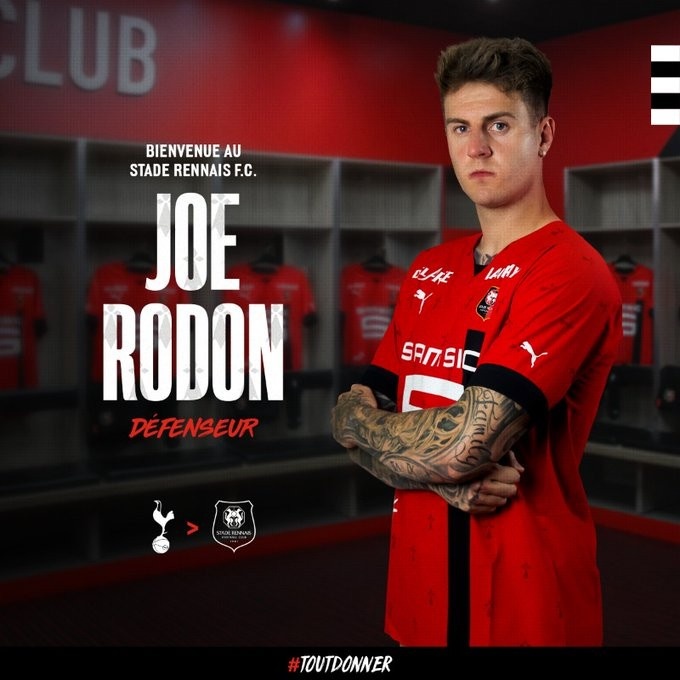 官方:热刺中卫乔-罗登租借加盟雷恩,租期1年含买断条款