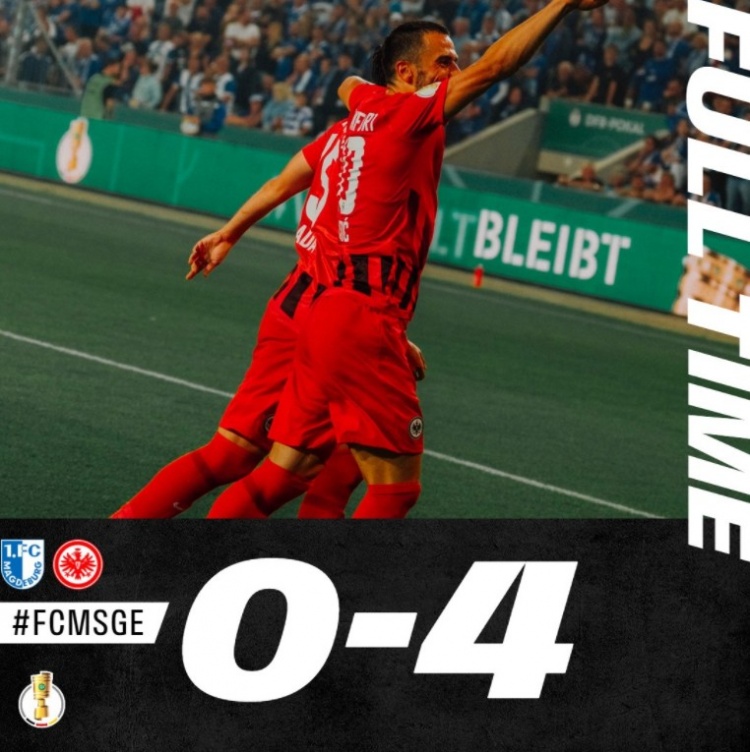 法兰克福德国杯首轮4-0大胜,镰田大地双响格策当选全场最佳