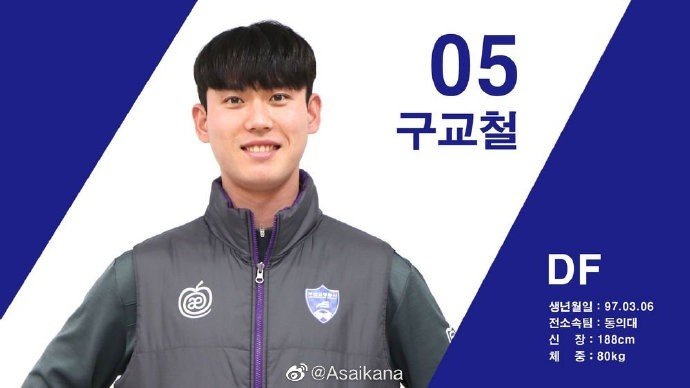 辽宁沈阳城市签下一名韩国外援具教哲,球员司职中卫
