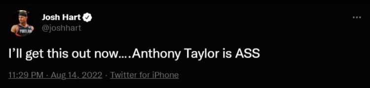 NBA球员约什-哈特:安东尼-泰勒就是个混蛋