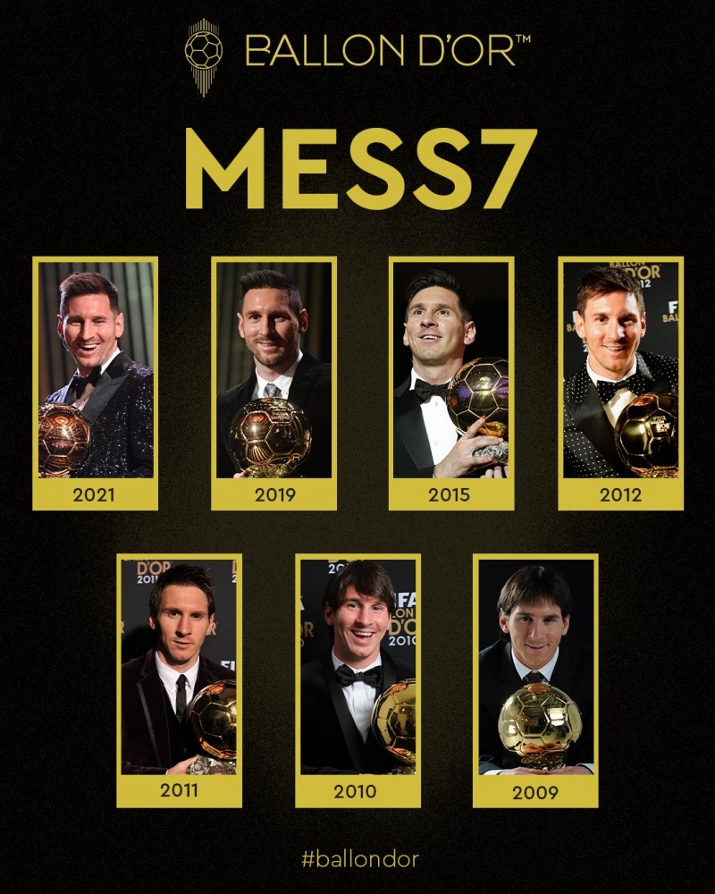 梅老七!7️⃣金球奖官方晒梅西七度捧起金球照合集:MESS7✨?