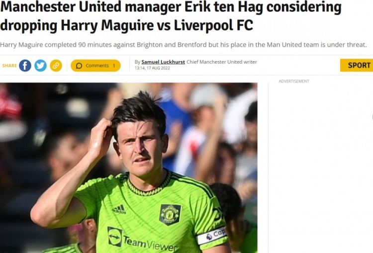 曼晚：滕哈赫认真考虑双红会弃用马奎尔，选择瓦拉内搭档利桑德罗