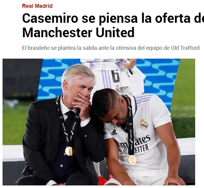 马卡报:卡塞米罗和皇马都在考虑曼联的兴趣