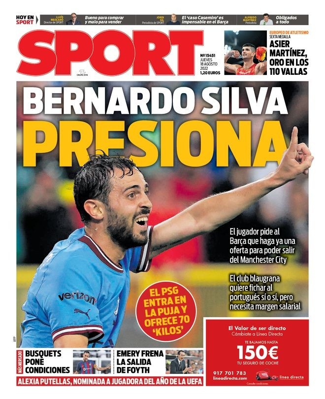 每体头版:B席要求巴萨报价签下他,巴黎已报价7000万欧