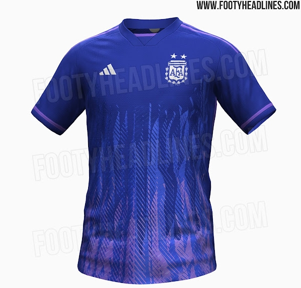 你给几分?阿根廷世界杯客场球衣谍照:深蓝底色配火焰纹路
