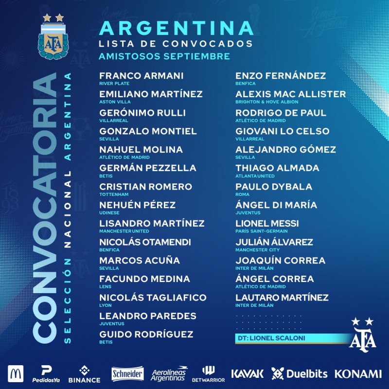 阿根廷最新大名单：梅西、迪马利亚领衔，迪巴拉、利桑德罗在列