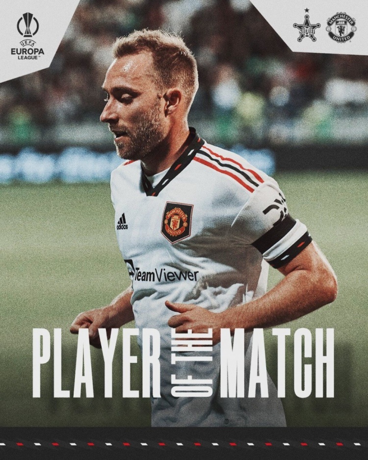 大师!曼联官方:埃里克森以32%得票率当选对谢里夫队内最佳