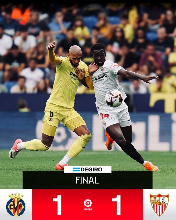 洛佩特吉危!塞维利亚客场1-1战平黄潜,8场仅1胜、6轮西甲积5分