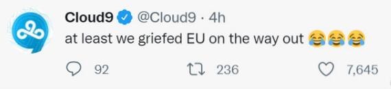 C9官推整活:至少我们在离开的时候让EU感到悲伤