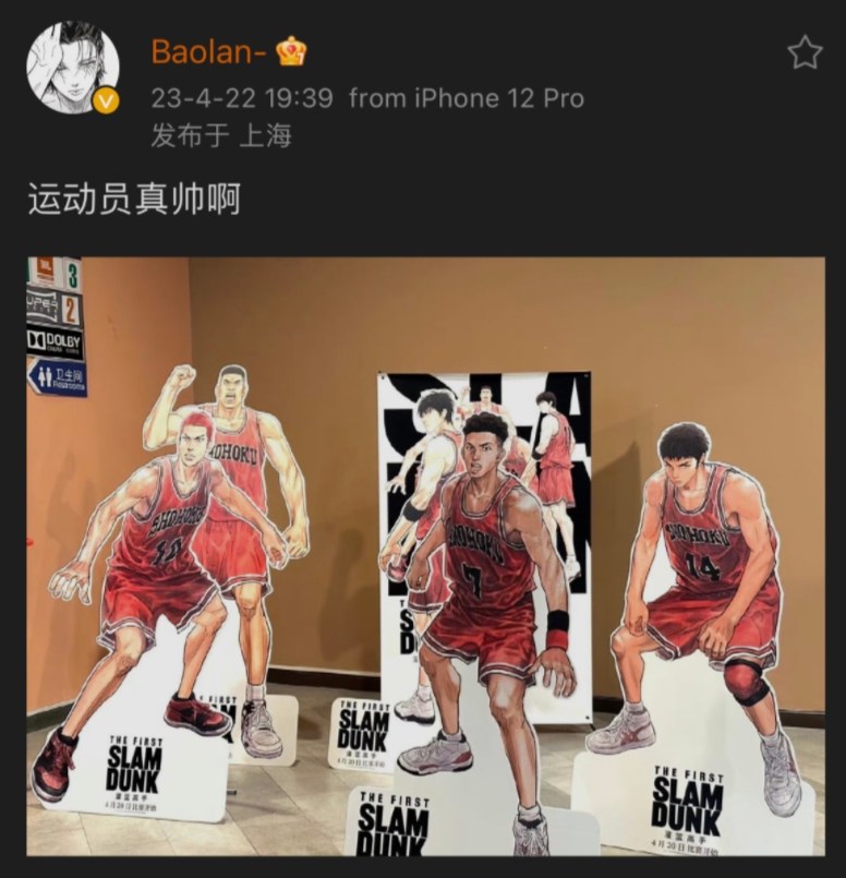 主打就是团队氛围 Baolan和Doggo齐晒灌篮高手观影照
