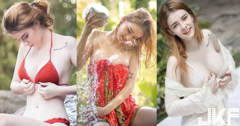 好狂！泰國混血正妹溪邊洗澡全身「溼答答」！胸前「白皙巨乳」差點掉出來…