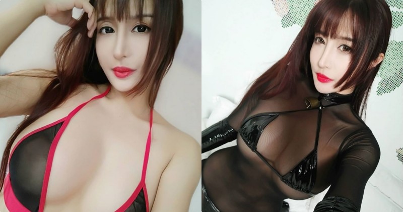 美豔正妹「蜜佧熙」黑色透視裝好嗆辣，若隱若現的美乳更誘人了！