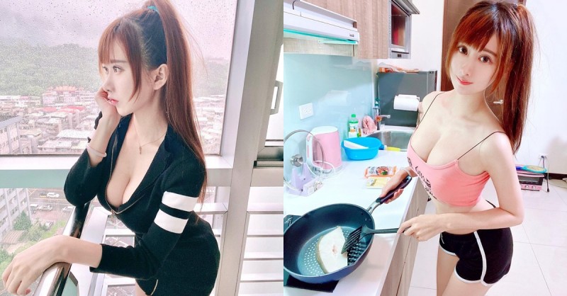 最美風景！大眼正妹「蕾兒」爆乳上觀景台好辣眼，回家立馬化身「性感小廚娘」！