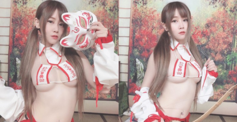 百變女孩「林兒」化身妖豔狐媚子　少少布料封印不住渾圓奶球