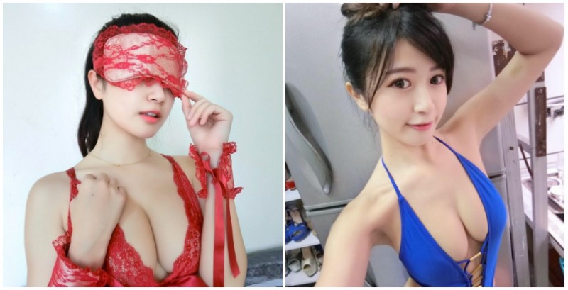 這是什麼play？「爆乳正妹」矇眼穿著紅色蕾絲，火辣身材讓人很想趁虛而入！