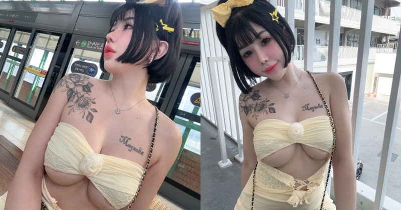 穿這樣去搭韓國捷運！巨乳妹「張嘻嘻」超猛洋裝露南半球